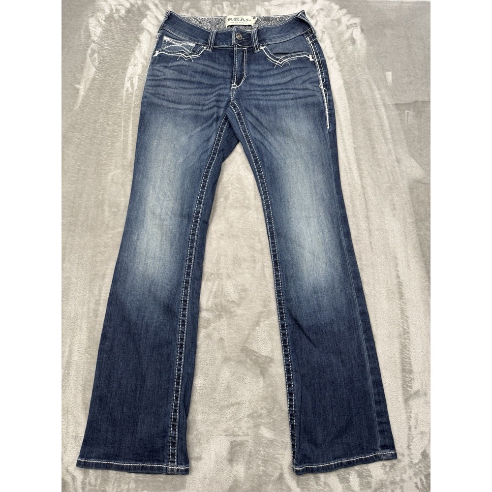 Ariat REAL Denim Jeans Womens 27R Blue Bootcut Western Pants Entwined Embroidery